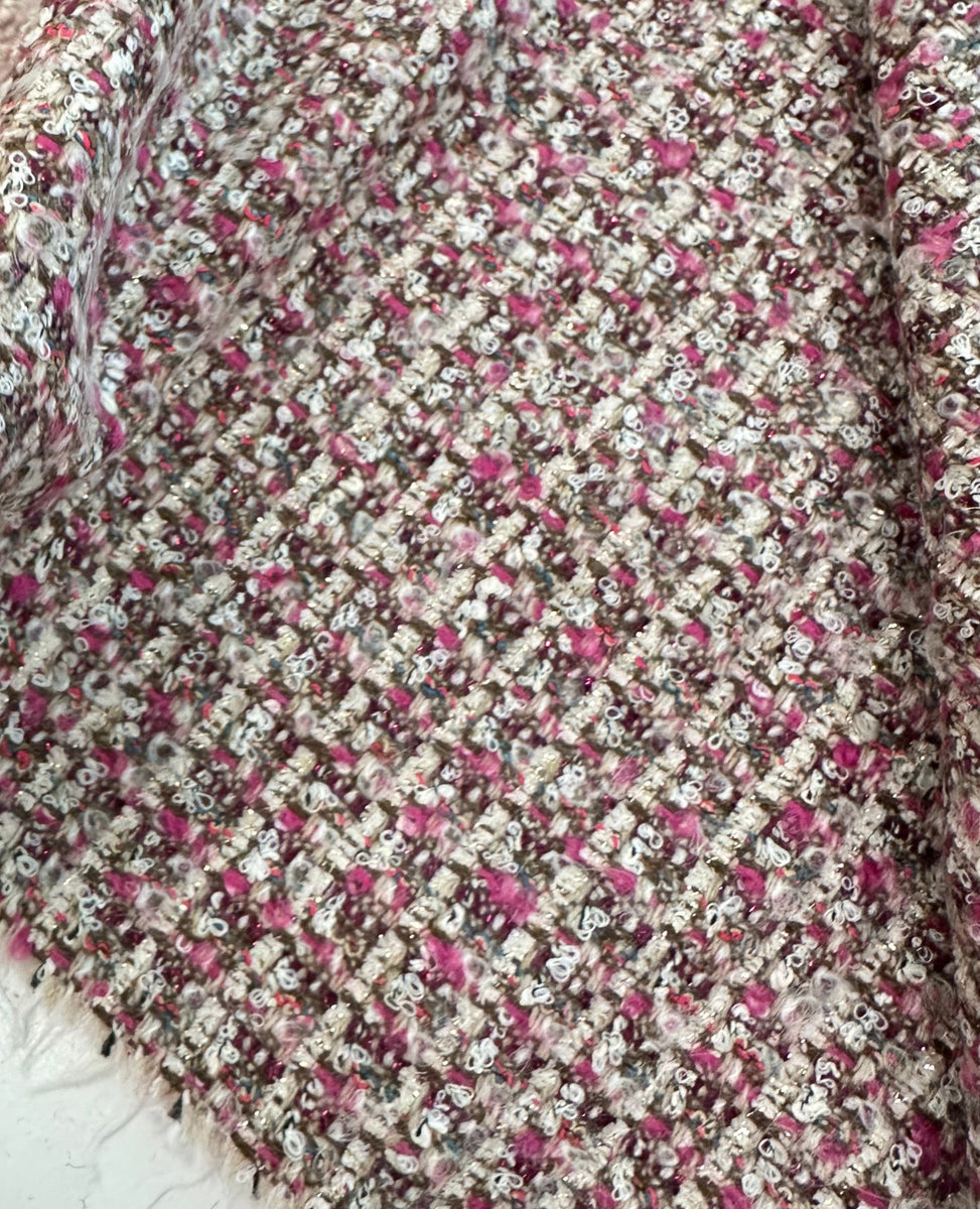 Mix Blend Couture Boucle Tweed White With Rose Pink And Burgundy Brown ...